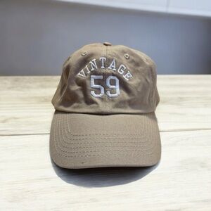 NEW Hat Beige/Tan Vintage 59 Text Baseball Cap 100% Cotton